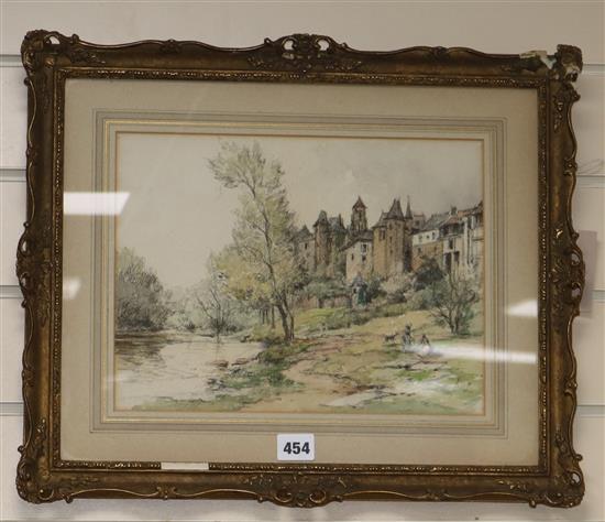 Maurice Lévis (French1860-1940), River landscape on the outskirts of a town, signed, pastel, 23.5cm x 31cm